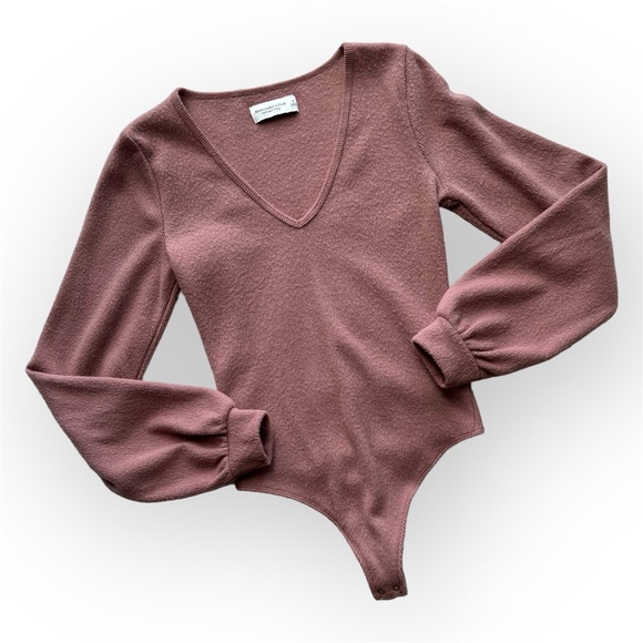 Abercrombie & Fitch Soft A&F Mauve Long Balloon Sleeves Bodysuit Women’s Small - Picture 1 of 6